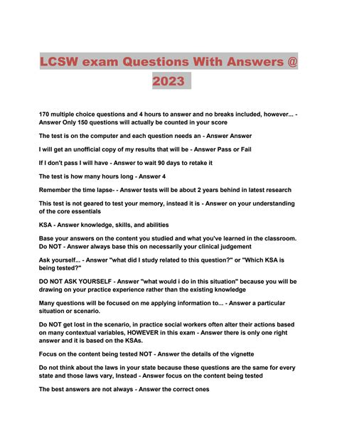 lcsw test questions and answers